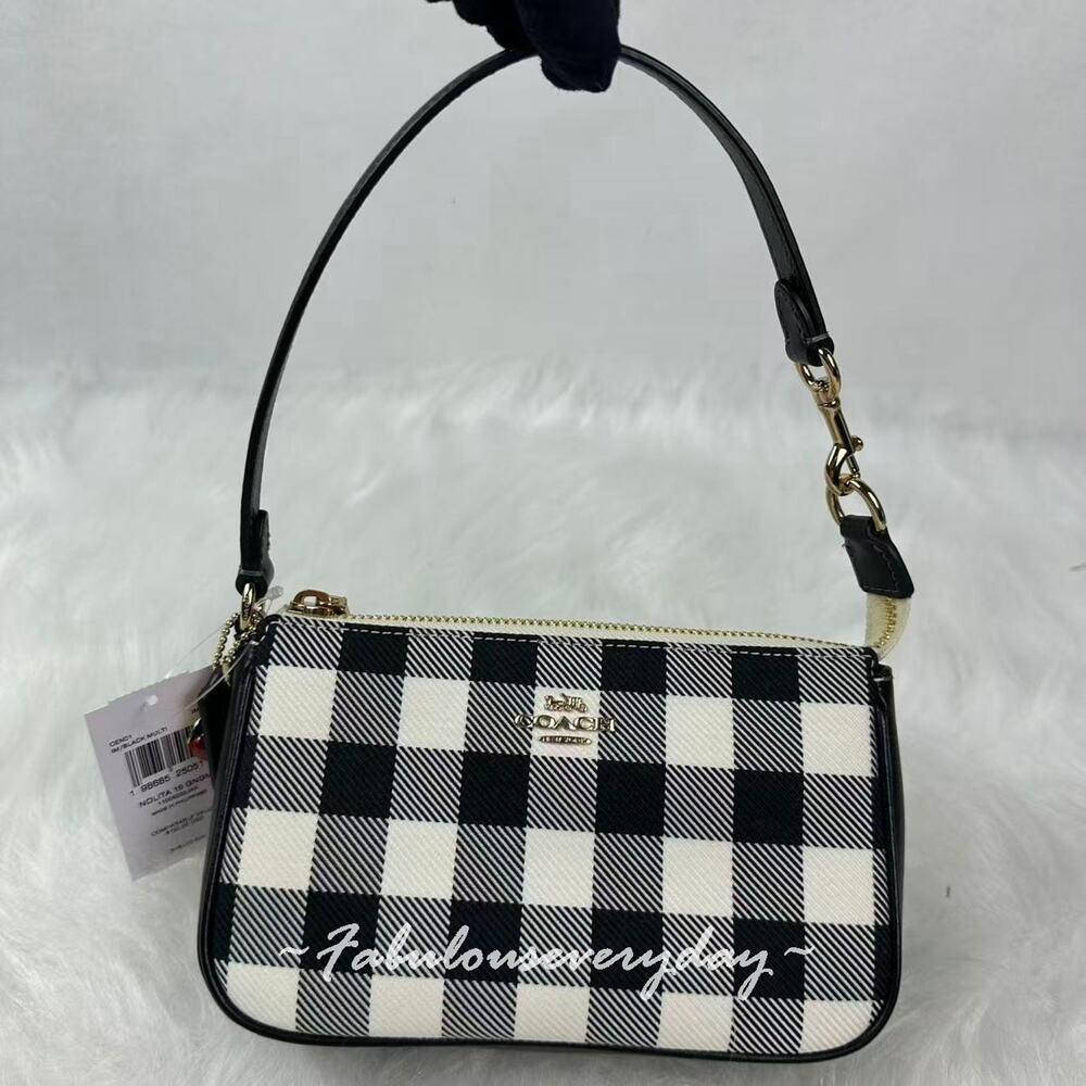 Coach Nolita 19 With Gingham Print And Charm Leather/Gold/Black Multi CEN01 NWT
